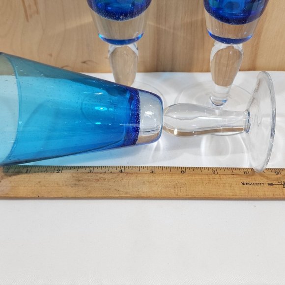 3) Crate Barrel Aqua Seeded Bubble Stem Water Sweet Tea Glasses - Picture 9 of 10